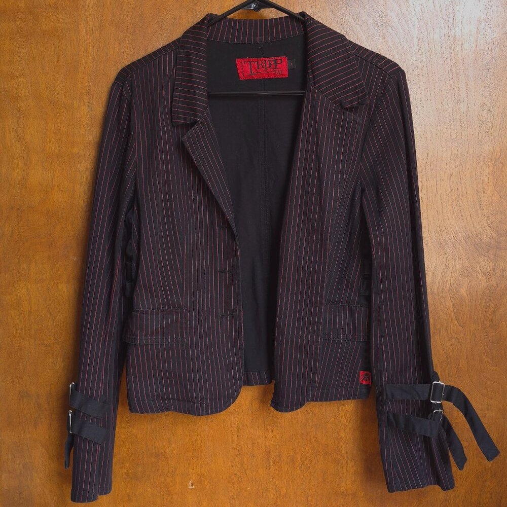 RARE Tripp NYC Goth/Punk Red and Black Striped Blazer, Vintage, Women's L